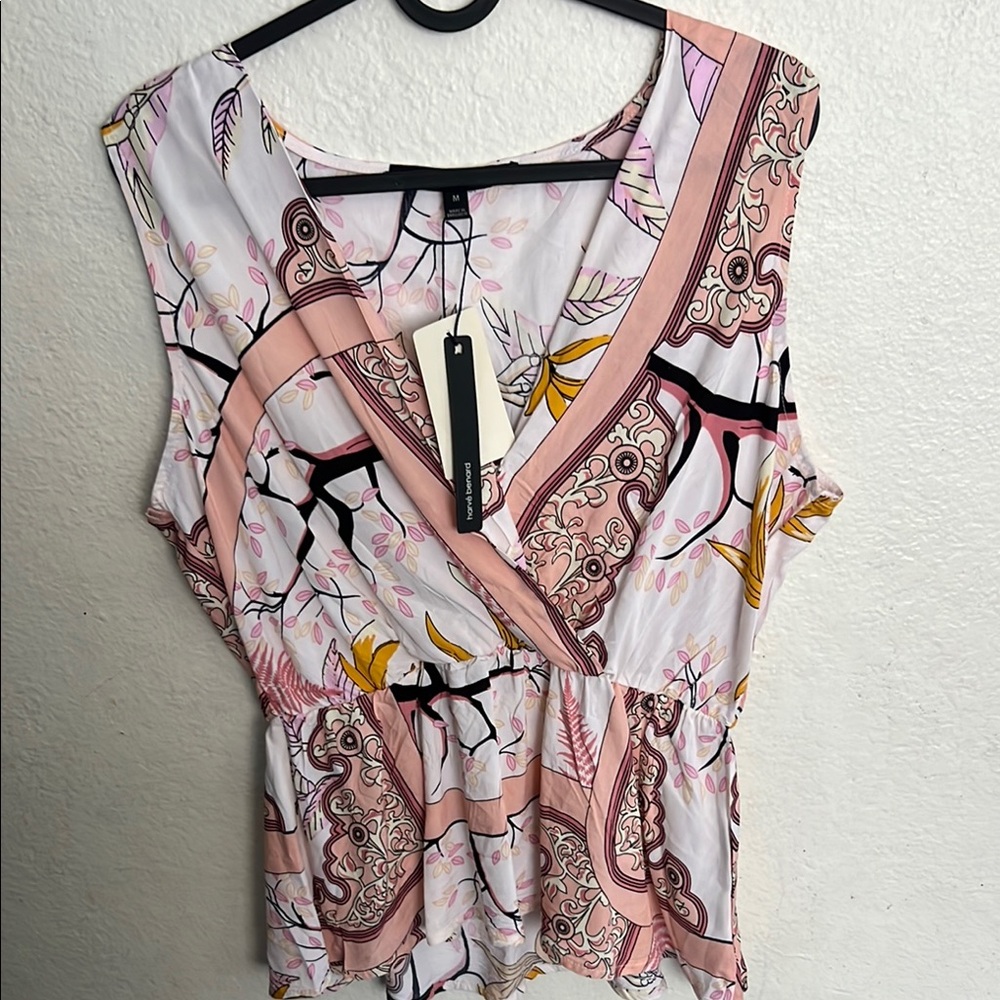 Harve bernard Pink Abstract Wrap Peplum Blouse